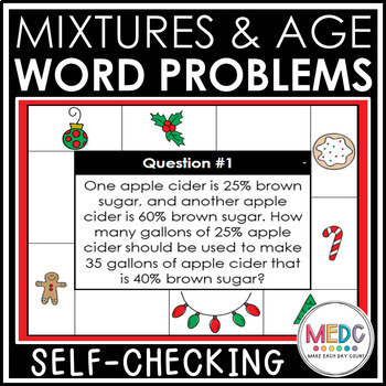 Preview of Linear Equations Word Problems Christmas Activity