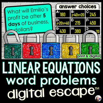 Preview of Linear Equations Word Problems Digital Math Escape Room Activity