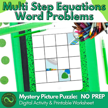 Preview of Multi Step Equations Word Problems - Self-checking Mystery Picture Puzzle
