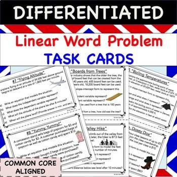 Preview of Linear Equations Word Problems TASK CARDS - Differentiated Activity