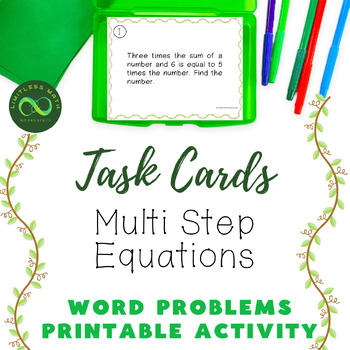 Preview of Multi Step Equations Word Problems with Variables on One Side Task Cards