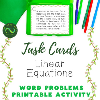 Preview of Linear Equations Word Problems Task Cards