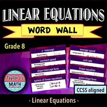 Preview of Linear Equations Word Wall