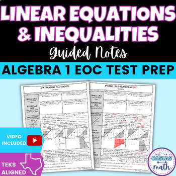 Preview of Linear Equations and Inequalities Algebra 1 STAAR EOC Test Review Sheet