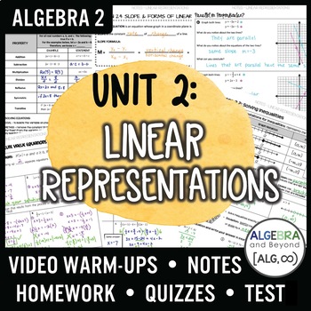 Preview of Linear Equations and Representations Unit | Algebra 2 | Guided Notes | Homework 