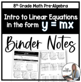 Linear Equations in the form y = mx - 8th Grade Math Binder Notes