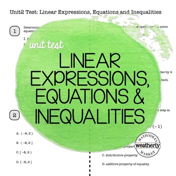 Preview of LINEAR EXPRESSIONS, EQUATIONS & INEQUALITIES Unit Test CC Algebra 1