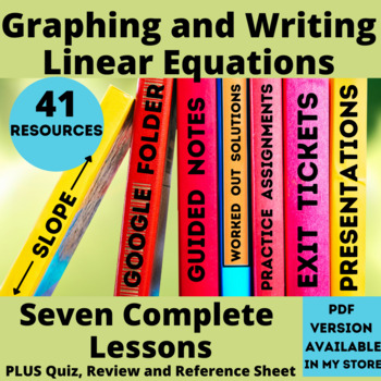 Preview of Linear Function Graph Write Equations Slope Formula Review and Quiz Bundle