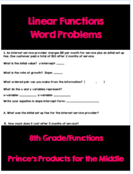 Preview of Writing Linear Functions from Word Problems