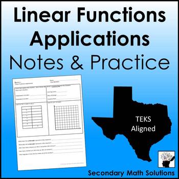 Preview of Linear Functions Applications Notes & Practice
