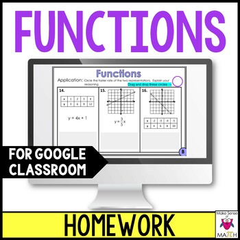 Preview of Linear Functions Digital Worksheets | Google Classroom Math Homework