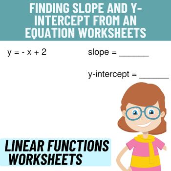 Preview of Linear Functions - Finding Slope and Y-intercept from an Equation Worksheets