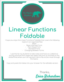 Preview of Linear Functions Foldable Notes