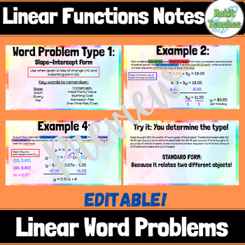 Preview of EDITABLE Linear Functions: Linear Word Problems Notes