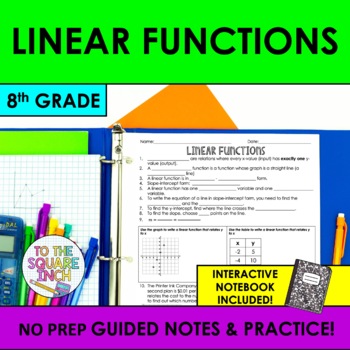 Preview of Linear Functions Notes & Practice | Guided Notes | + Interactive Notebook Pages