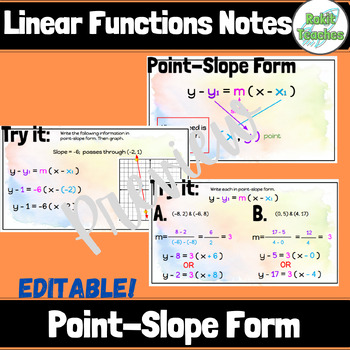 Preview of EDITABLE Linear Functions: Point-Slope Form Notes