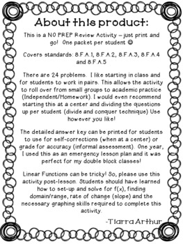 Linear Functions Review Packet by Tiarra's Teaching Techniques | TPT