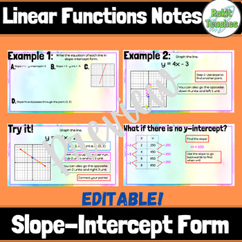 Preview of EDITABLE Linear Functions: Slope-Intercept Form Notes