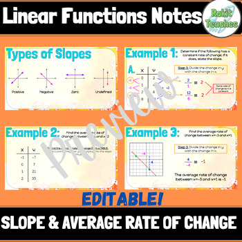 Preview of EDITABLE Linear Functions: Slope and Average Rate of Change Notes
