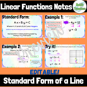 Preview of EDITABLE Linear Functions: Standard Form of a Line