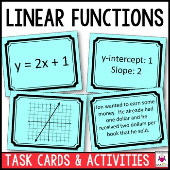 Preview of Linear Functions Task Cards | Equations, Graphs, Situations, Slopes & y-int