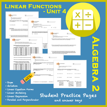 Linear Functions Unit 4 Set - Student Practice Worksheets by Jenna Ren