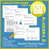 Linear Functions Unit 4 Set - Student Practice Worksheets