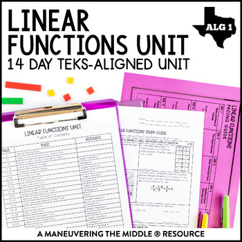 Preview of Linear Functions Unit | Writing and Graphing Linear Equations | Algebra 1 TEKS