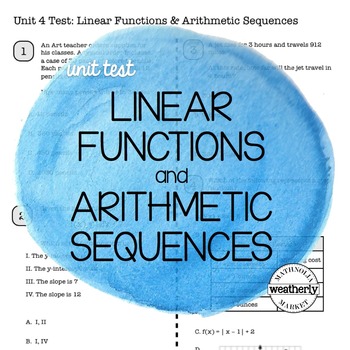 Preview of LINEAR FUNCTIONS and ARITHMETIC SEQUENCES Unit Test CC Algebra 1