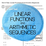 LINEAR FUNCTIONS and ARITHMETIC SEQUENCES Unit Test CC Algebra 1