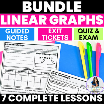 Preview of Linear Graphs Algebra Scaffolded Guided Notes Practice Worksheets Exit Tickets