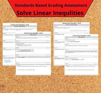 Preview of Linear Inequalities Standards Based Assesment - Two versions - Editable!