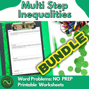 Preview of Multi Step Inequalities Word Problems Bundle - NO PREP Printable Worksheets