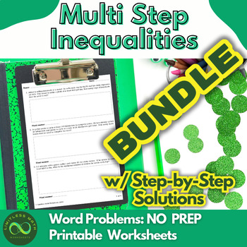 Preview of Multi Step Inequalities Word Problems Bundle - NO PREP w/ Step-by-Step Solutions