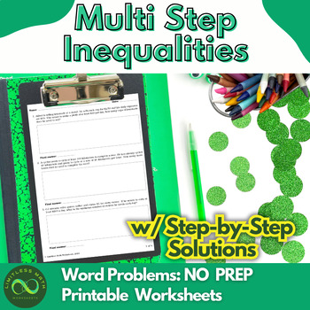 Preview of Multi Step Inequalities Word Problems Part 1 - NO PREP w/ Step-by-Step Solutions