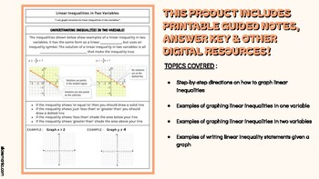 Preview of Linear Inequalities in Two Variables - PRINTABLE GUIDED NOTES