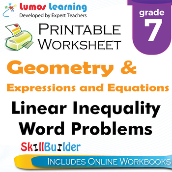 Preview of Linear Inequality Word Problems Printable Worksheet, Grade 7
