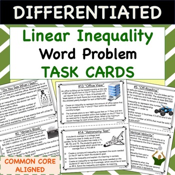 Preview of Linear Inequality Word Problems TASK CARDS - Differentiated Activity