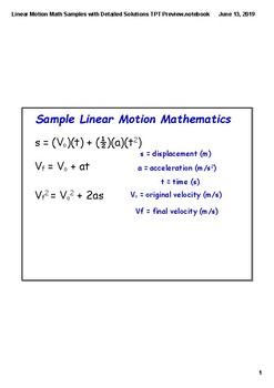Preview of Linear Motion Mathematics In-class Samples with Detailed Solutions (SmartBoard)
