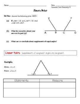 Preview of Linear Pairs Geometry Proofs