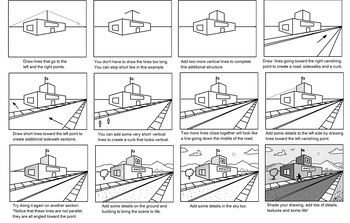 Preview of Linear Perspective   Step-by Step   Worksheets for 1, 2, and 3 Point Perspective