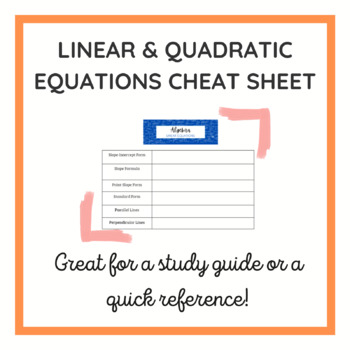Preview of Linear & Quadratic Equations Cheat Sheet: Algebra 1, Algebra 2