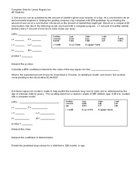 Preview of Linear Regression Inferences Worksheet