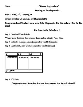 Preview of Linear Regression Instructions for Ti Graphing Calculator (83 or higher)