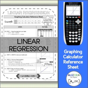 Preview of Linear Regression | TI-84 Graphing Calculator Reference Sheet and Practice 