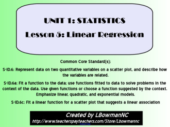 Preview of Linear Regression and the Correlation Coefficient (Math 1)