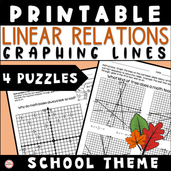 Preview of Graphing Linear Equations Activity Back-To-School Math Puzzle Worksheet 8th