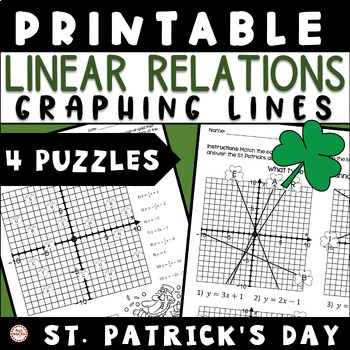 Preview of St. Patrick's Day Graphing Lines Linear Functions Puzzle Activity 8th Grade Math