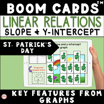 Preview of St. Patrick's Day Finding Slope and Y-intercept From A Graph Boom Cards™ 8th