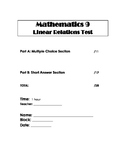 Math 9: Linear Relations Test - Includes Solutions